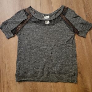 Chloe Gray Short Sleeve Top with Sheer Accents Small